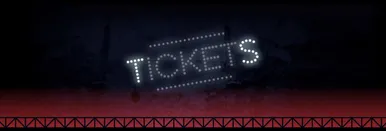 Illustration with a classic theatrical light sign that says 'tickets'.