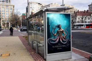 Mockup of the fake movie poster 'The Forbidden Heir' at bus stop