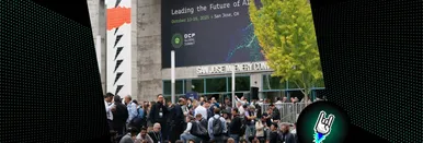 Foto des Eingangsbereichs der OCP Global Summit 2025 in San Jose, CA.