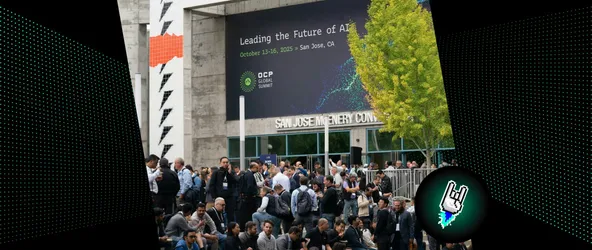 Foto des Eingangsbereichs der OCP Global Summit 2025 in San Jose, CA.